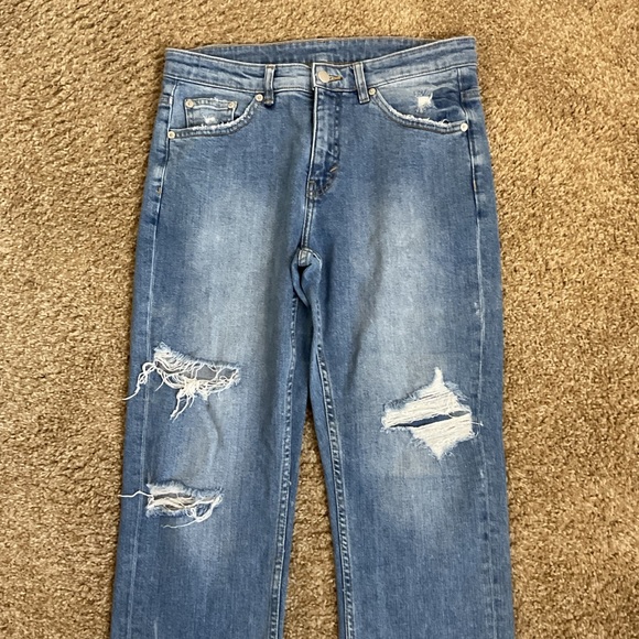 Cheap Monday Blue Distressed Straight Leg Jeans 28 Over My Dead Body Y2K Boho - Picture 2 of 6